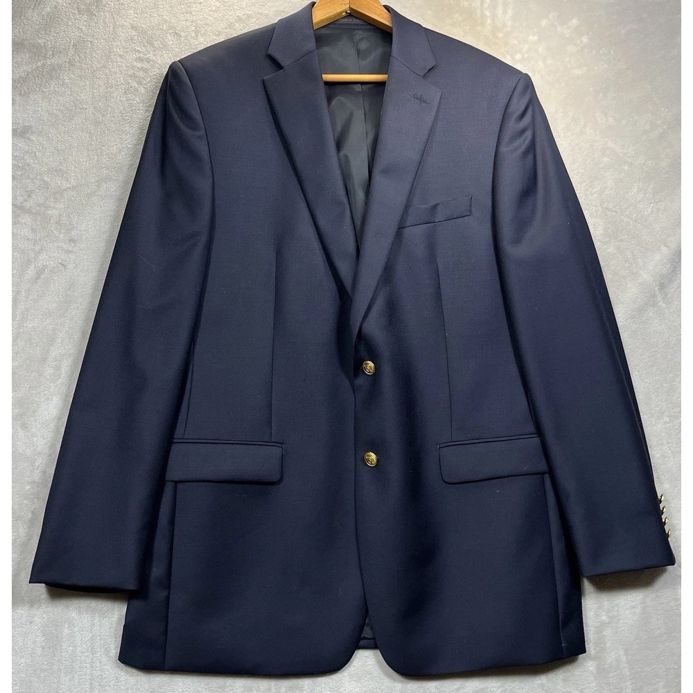 Lauren Ralph Lauren 42L Navy 100% Wool Gold Button Mens Blazer Sport Coat READ